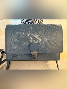 Patricia Nash Embossed Slate Blue Leather Shoulder bag